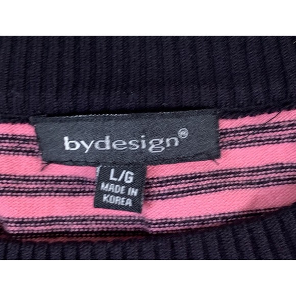 ByDesign Women's Short‎ Sleeve Lightweight Sweater Top Pink Black Stripes LARGE - Picture 4 of 4